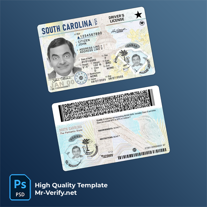 USA South Carolina driving license 2025-present photolook USA South Carolina driving license 2025-present photolook